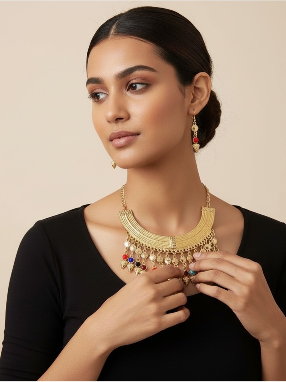 💖Colorful Stone Tassel Charm Necklace Set